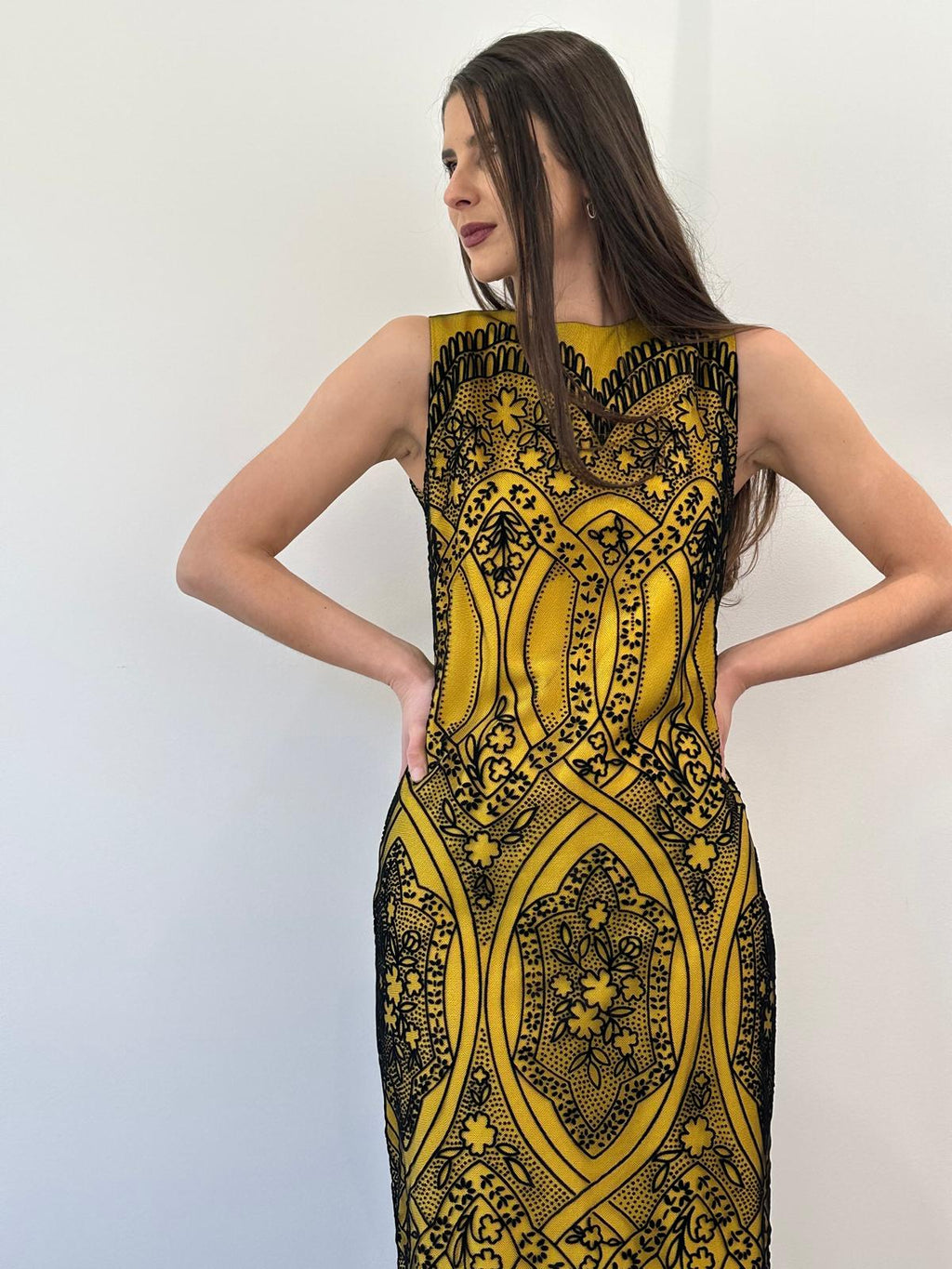 Robe de soirée MUZA noir et jaune