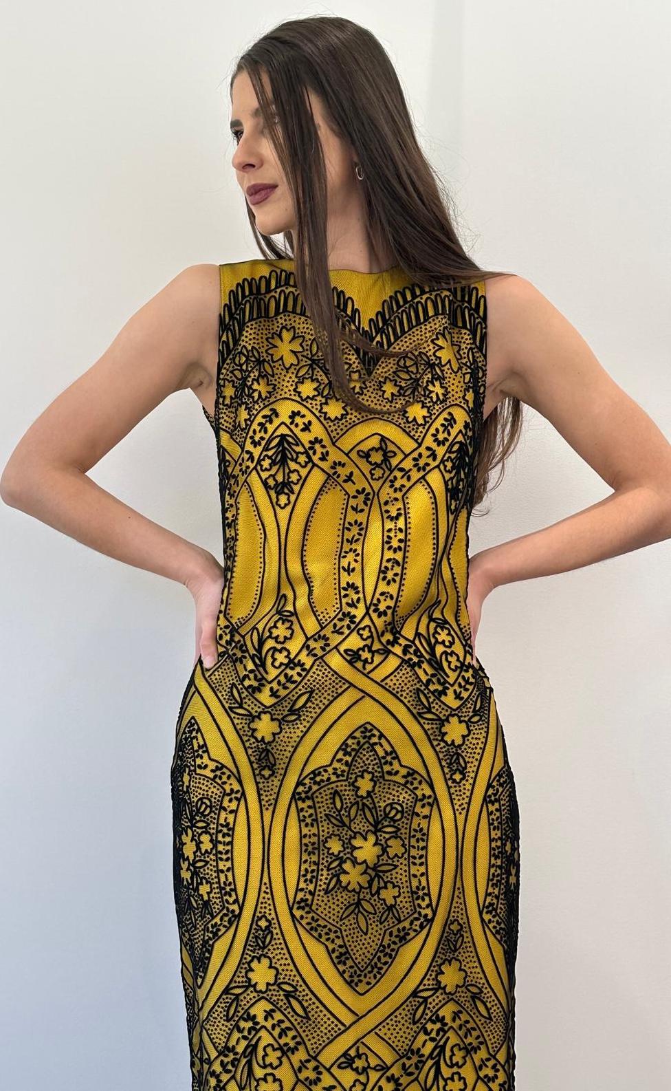 Robe de soirée MUZA noir et jaune