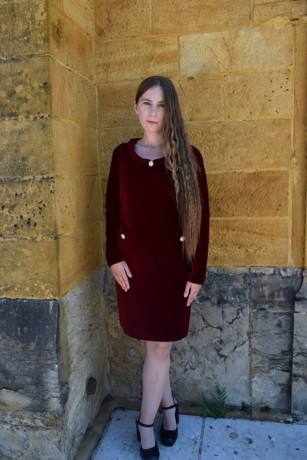 Robe NICOLA en velours, rouge-bordeaux