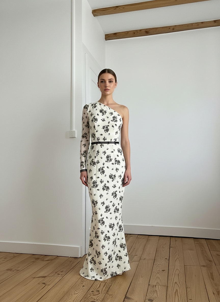 Robe de soirée BRUME noir et blanc cassé