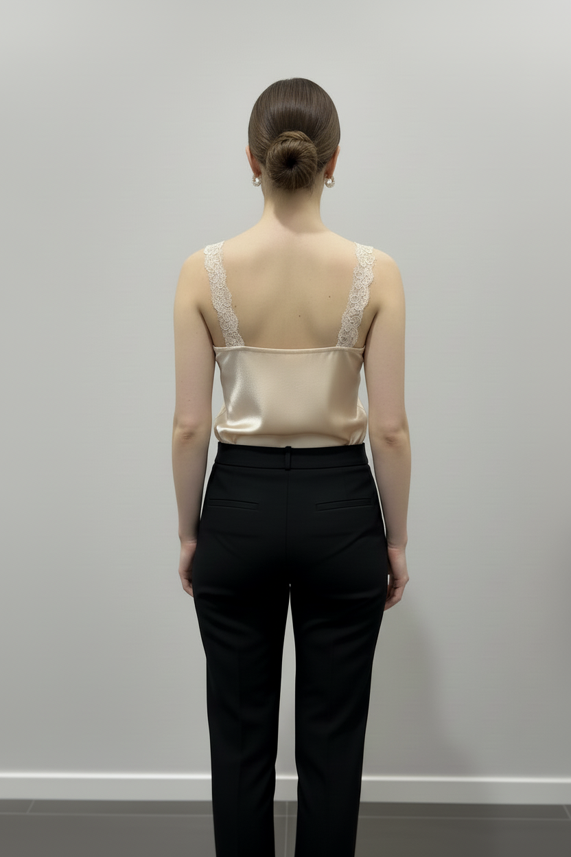 Haut CLARA en satin et dentelle, beige