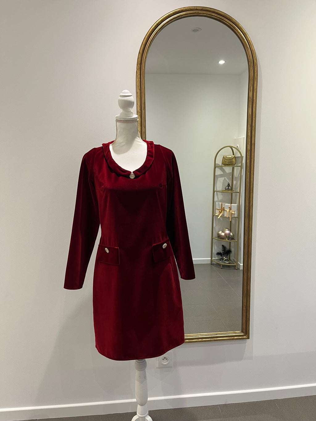 Robe NICOLA en velours, rouge-bordeaux