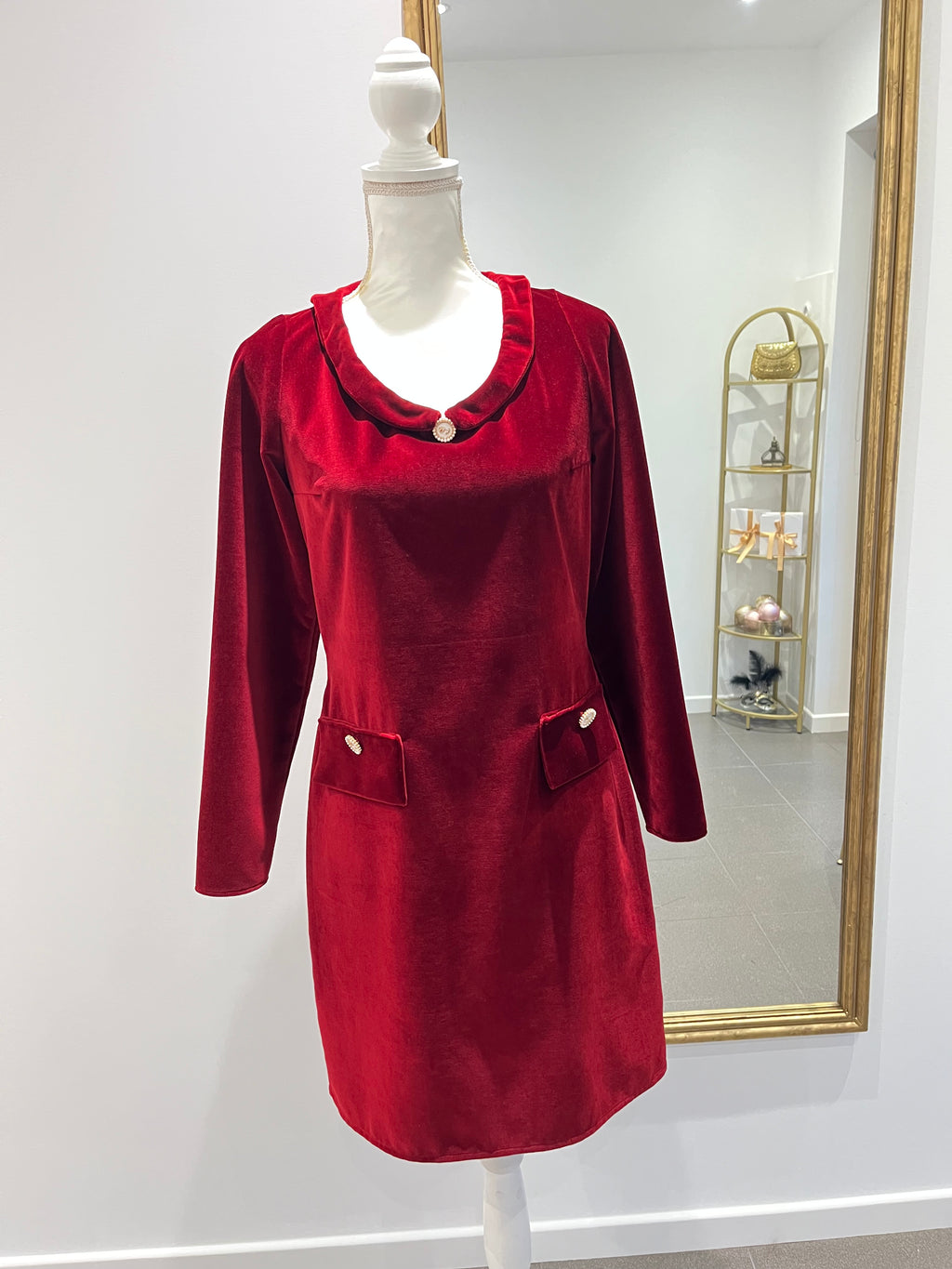 Robe NICOLA en velours, rouge-bordeaux