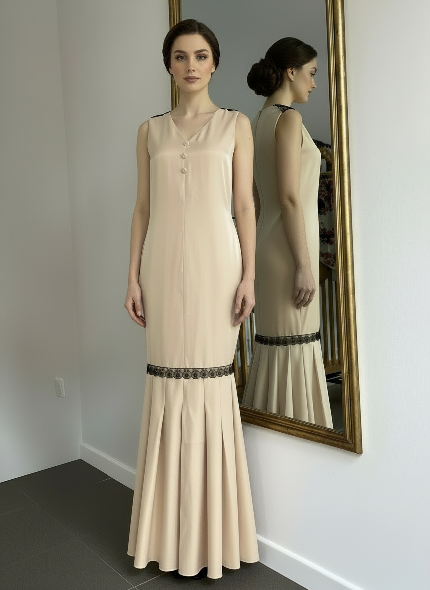 Robe de soirée GLOW beige et noir